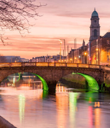 Grattan Bridge in Dublin, Ireland on the evening .This historic bridge spans the River Liffey in Dublin, Ireland.